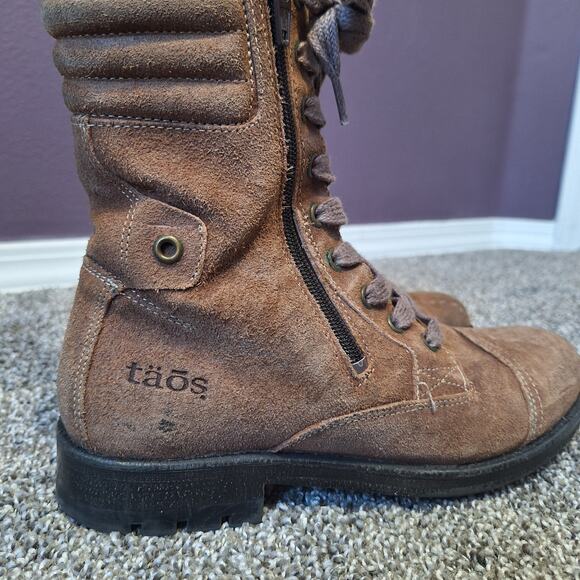 Taos Renegade womens 6.5 brown leather lace combat boot bootie size 37 - Picture 2 of 8